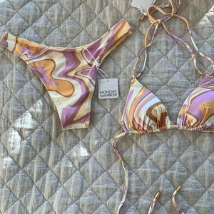 Brand new, unworn Monday swimwear set in Italian ice.